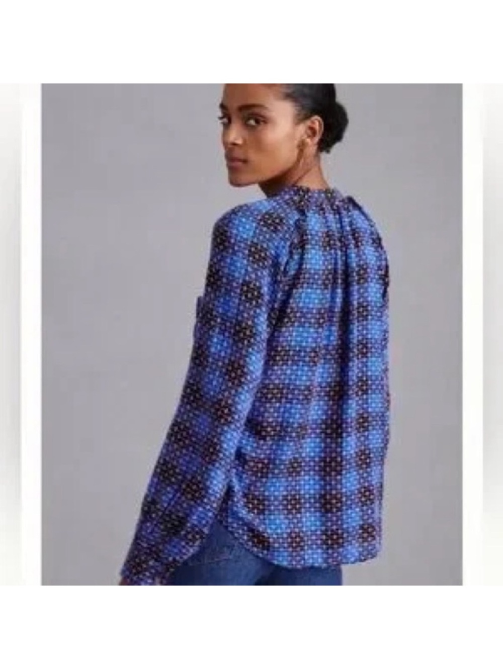 Anthropologie Blue and black Plaid Long-Sleeve button down Women's Blouse - Picture 2 of 10